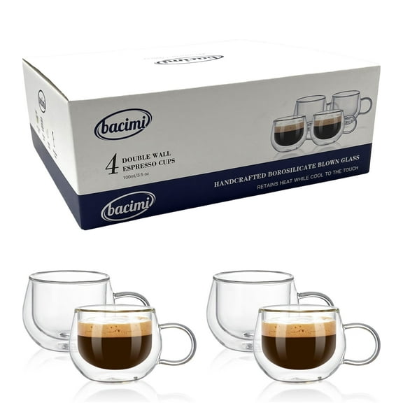 Bacimi Double Wall Insulated Borosilicate Glass Espresso cups 3.5oz /100ml 4pack