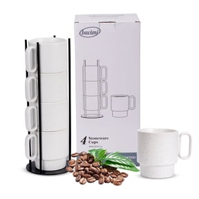 Stackable Coffee Mugs with Rack for Home