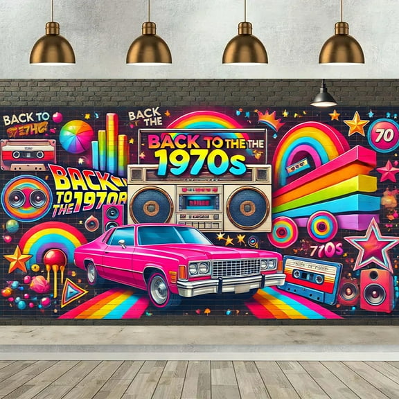 Back to the 1970s Party Backdrop for Adults 1970's Retro Disco Ball Party Photography Background Let's Glow Crazy Neon 70s Classic Car Themed Party Decorations Banner Photo Booth Props