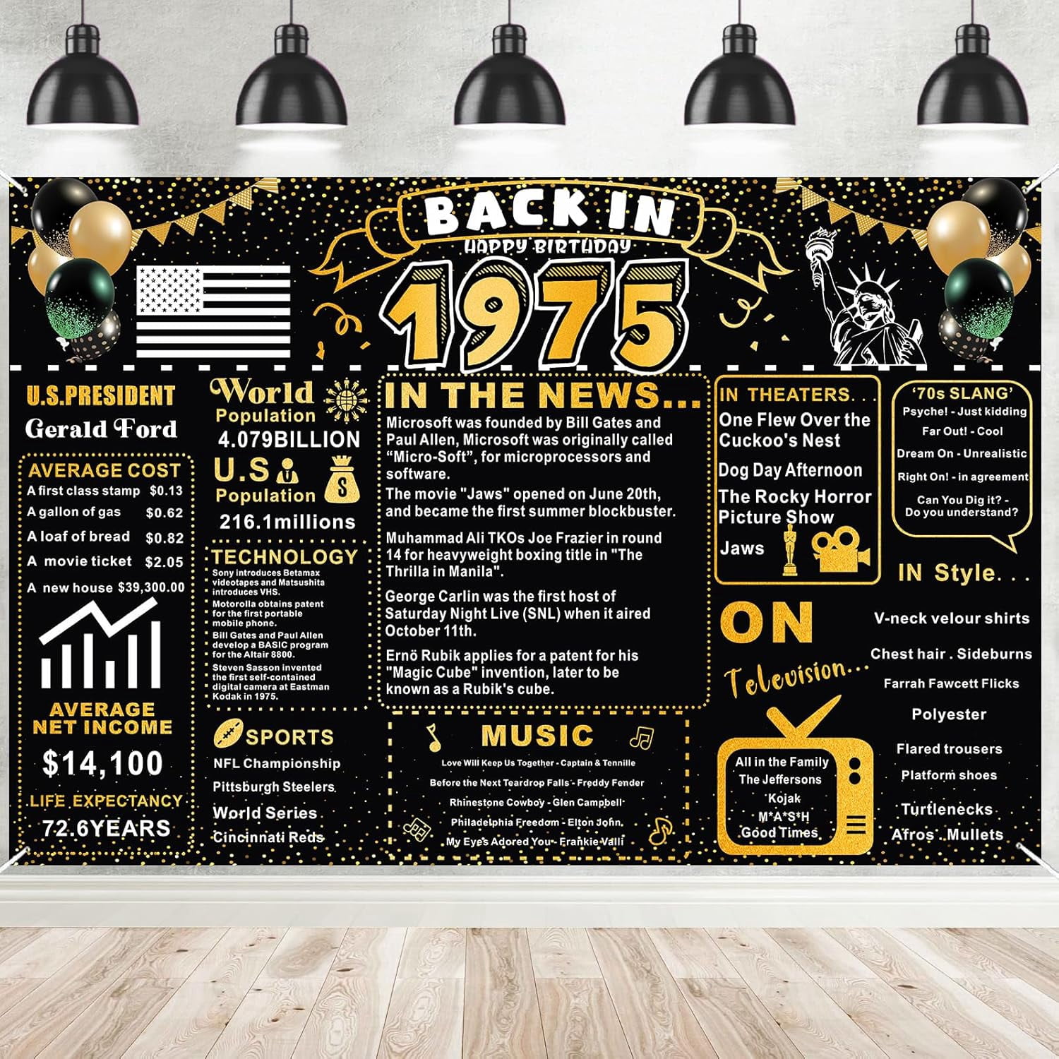 Back In 1975 Gold and Black 50th Birthday Decorations Happy 50th ...