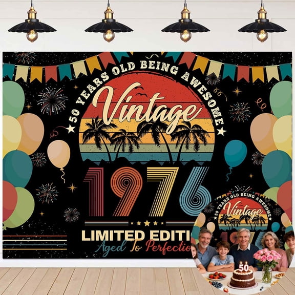 Back in 1976 Vintage Birthday Backdrop Rainbow 1976 Theme 50 Years Old Birthday Background for Men Women Happy 50th Birthday Party Decorations Banner Supplies Photo Booth Props