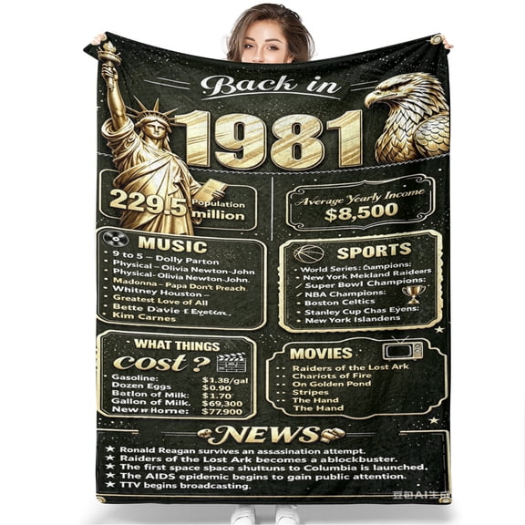 Back in 1981 Throw Blanket, Birthday Gift for Anyone Born in 1981, Vintage 1981 Fun Facts History Blanket, Unique Birthday Keepsake for Family and Friends