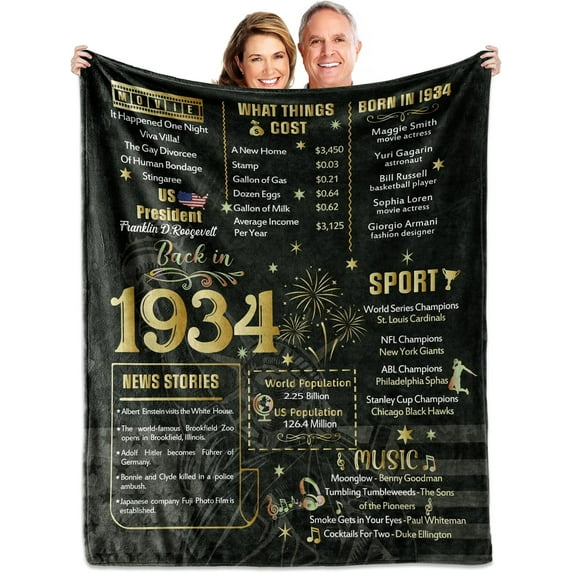 Back in 1984 Birthday Poster Blanket for Women Men, Black Gold 40th Birthday Gifts Idea for Mom Dad Grandpa Grandma Uncle Aunt, 40 Year Old Soft Throw Blanket 50" × 60" for Bed Sofa
