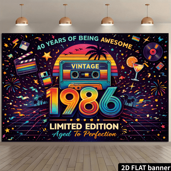 Back in 1986 Vintage Birthday Backdrop Rainbow 1986 Happy 40th Birthday Background for Men Women Back to 80s 40 Years Old Birthday Party Decorations Banner Photo Booth Props