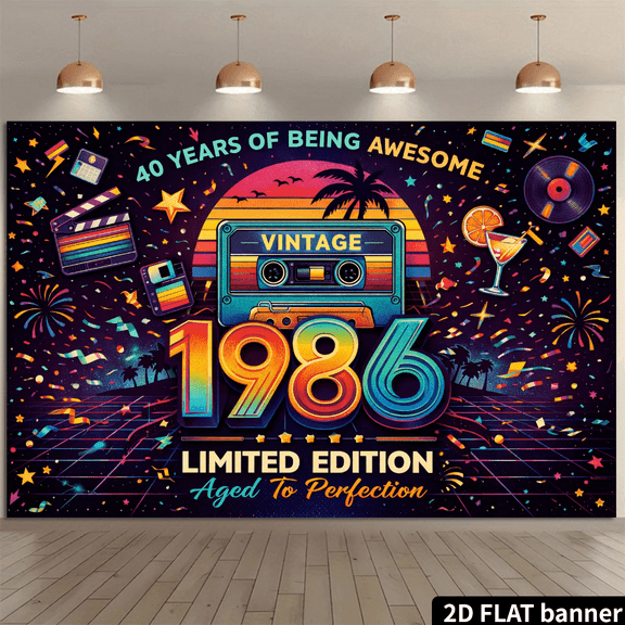 Back in 1986 Vintage Birthday Backdrop Rainbow 1986 Happy 40th Birthday Background for Men Women Back to 80s 40 Years Old Birthday Party Decorations Banner Photo Booth Props
