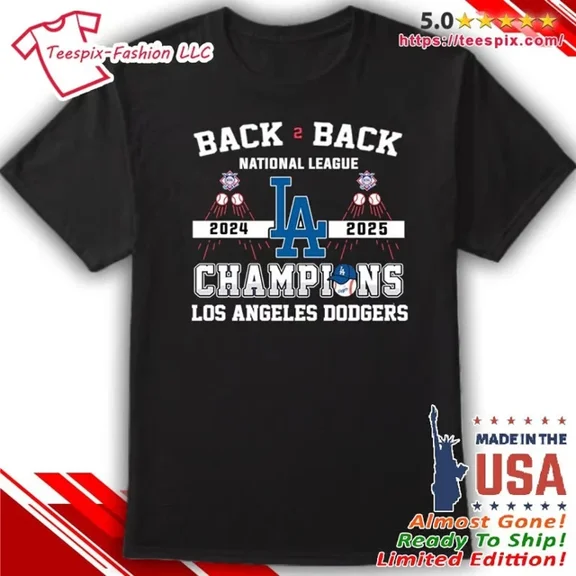 Back 2 Back Dodgers Champions 2024-2025 T-Shirt ,Black Color,Size 2XL