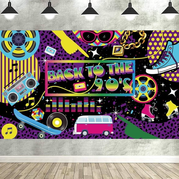 Back to The 90's Photography Backdrop Retro Radio 90s Party Photo Background Throwback 90's/Funny 1990's/I Love 90s/Rock Punk Music Dance Disco Boom Box Hip Hop 90th Birthday Party Supplies