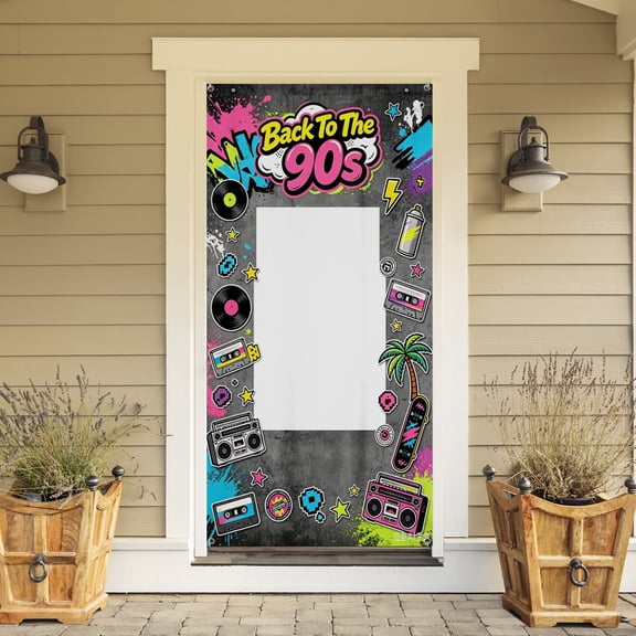Back To The 90s Door Cover, 90's Hip Hop Graffiti Party Door Banner, Retro 1990s Photo Booth Backdrop, Adults Throwback 90s Theme Party Decorations for Wall Door Indoor Outdoor