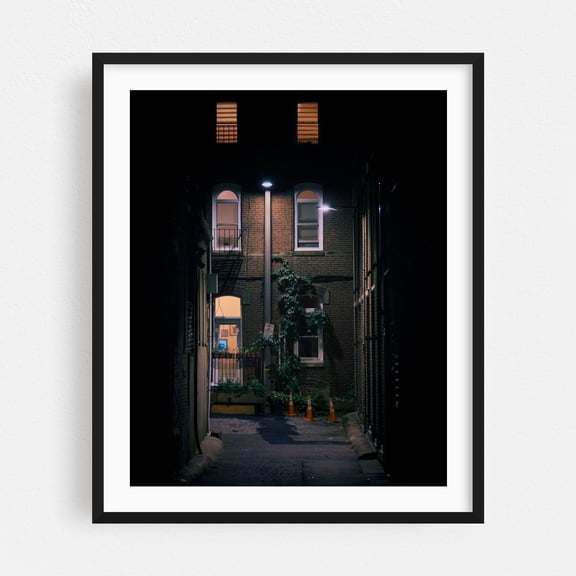 Back Alleys of Boston 01 - Boston Massachusetts Photography Street Photography Nightlife Architecture Cityscape Moody Black Framed Wall Art Print 6 x 8 inches