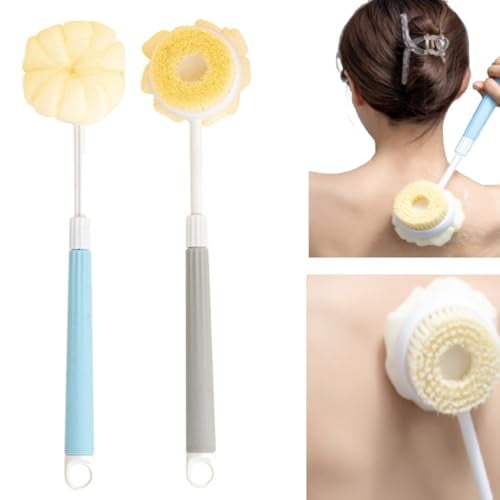 Back Bath Brush for Women Shower 2 Packs Retractable Long Handle Loofah Back Scrubber Double-Sided Powerful Rub Shower Brush for Body