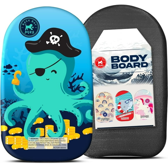 Back Bay Play 18" Body Boards - Lightweight EPS Core Boogie Boards for Beach - Bodyboard, Boogie Board for Beach Kids, Surfing for Kids & Adults Pirate Octo