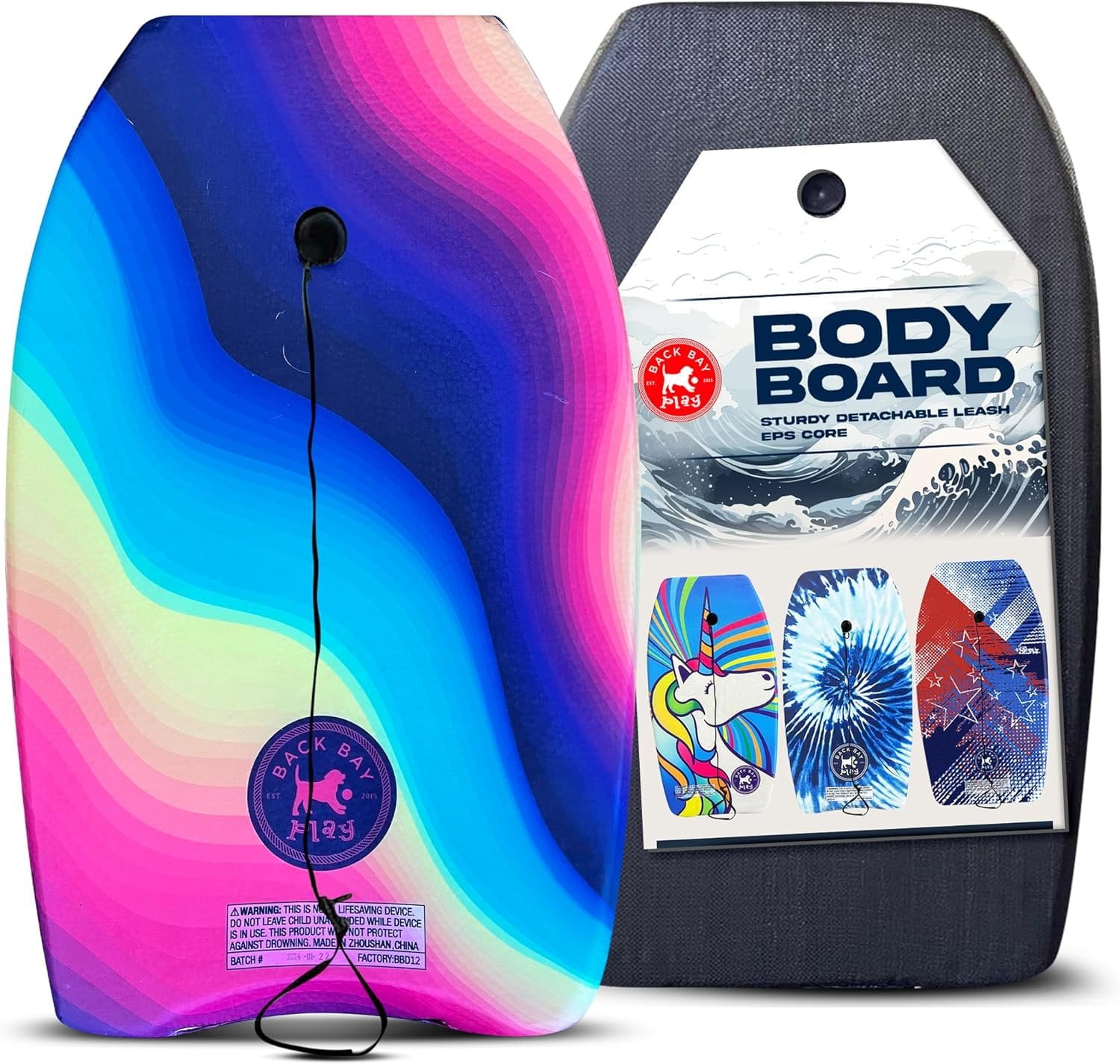 Back Bay Play 26" Body Boards Lightweight EPS Core Boogie Boards for Beach Bodyboard, Boogie