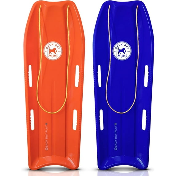 Back Bay Play 47in Snow Sled Racer High Density Plastic Sled 2 Person Toboggan w/Pull Rope & 4 Handles Snow Sleds for Kids