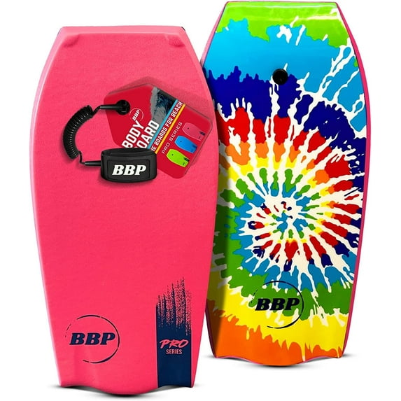 Back Bay Play Pro Series 41" Lightweight Bodyboard Wrist Leash Kids Adult-Tie Dye Pink Boogie Board