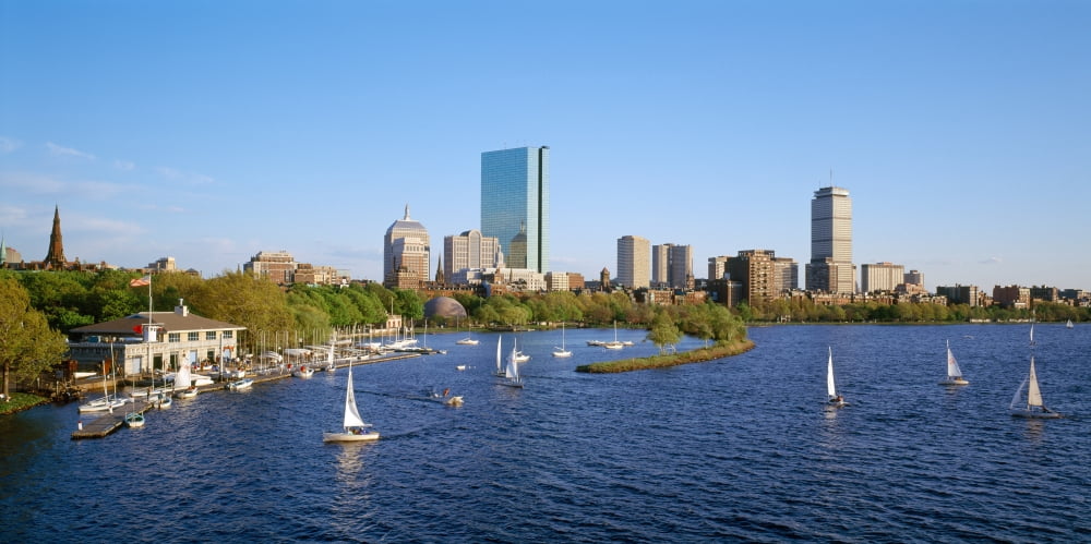Back Bay and Charles River Boathouse Charles River Boston Suffolk County Massachusetts USA Canvas Art - Panoramic Images (12 x 24)