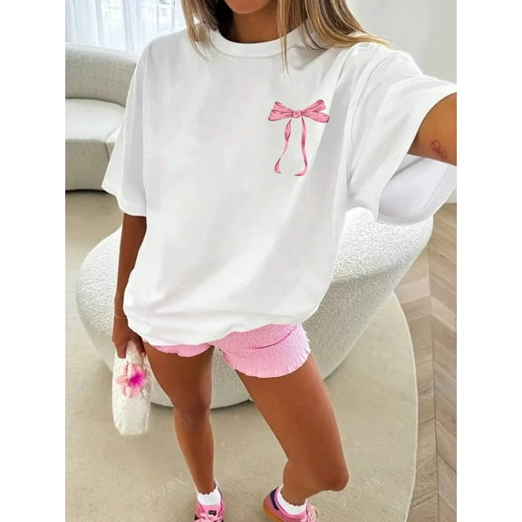 Back Bow Detail White Casual T Shirt