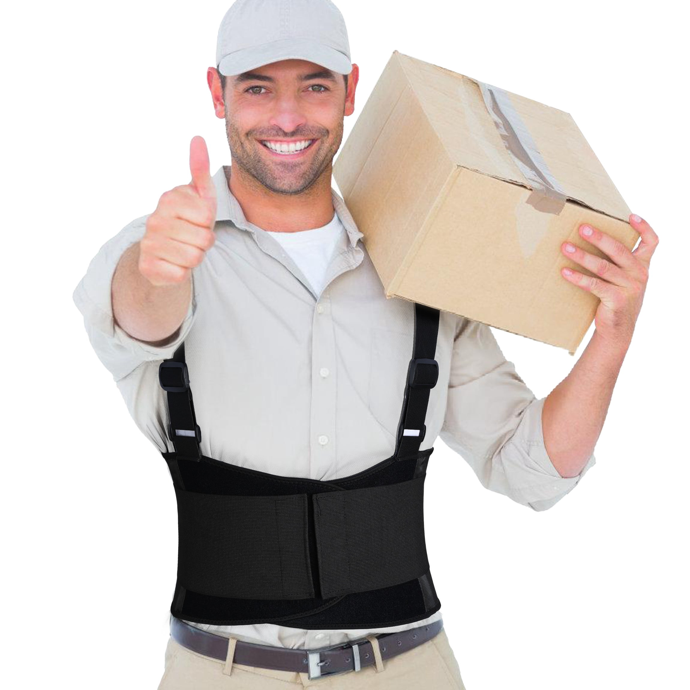 Hlthair Back Brace Support Belt for Lower Back Pain Women & Men, Adjustable with Suspender Straps, Size L