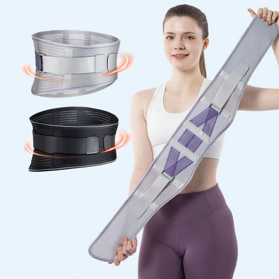 Back Brace Belt Steel Plate Support | Adjustable Breathable Lumbar Wrap | Relieves Back Pain | Corrects Posture | 4 Reinforced Spring Splints | 90x15cm | Purple or Black | 1 Piece