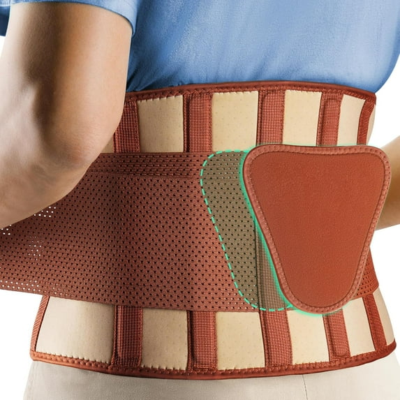 Back Brace for Lower Back Pain, Breathable Back Support Belt for Women & Men with Lumbar Pad, Lumbar Support Belt for Heavy Lifting & Work, Scoliosis, Brown, S/M(Circumference:24.4-30")