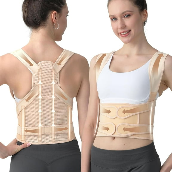 Back Brace Posture Corrector, Shoulder Straightener, Adjustable Full Back Support for Women and Men, Upper and Lower Back Pain Relief - Scoliosis, Hunchback, Hump, Thoracic, Spine Corrector -Medium