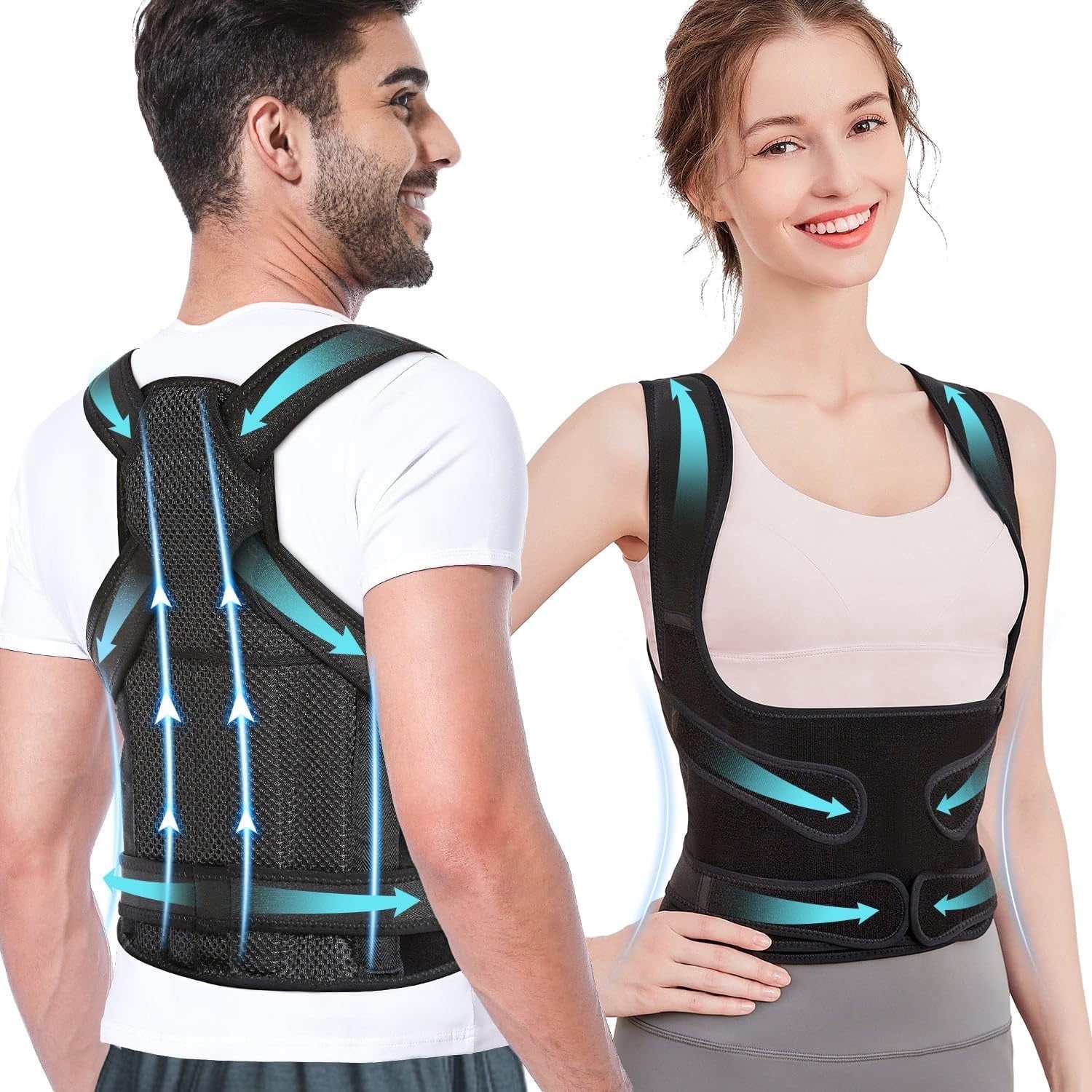 Back Brace Posture Corrector, Shoulder Straightener, Adjustable Full Back Support for Women and Men, Upper and Lower Back Pain Relief - Scoliosis, Hunchback, Hump, Thoracic, Spine Corrector - Large