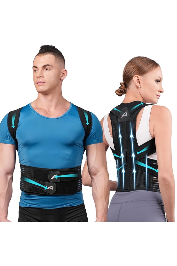 Back Brace Posture Corrector: Shoulder Straightener Adjustable Full Back Support Upper and Lower Back Pain Relief - Scoliosis Hunchback Hump Thoracic Spine Corrector