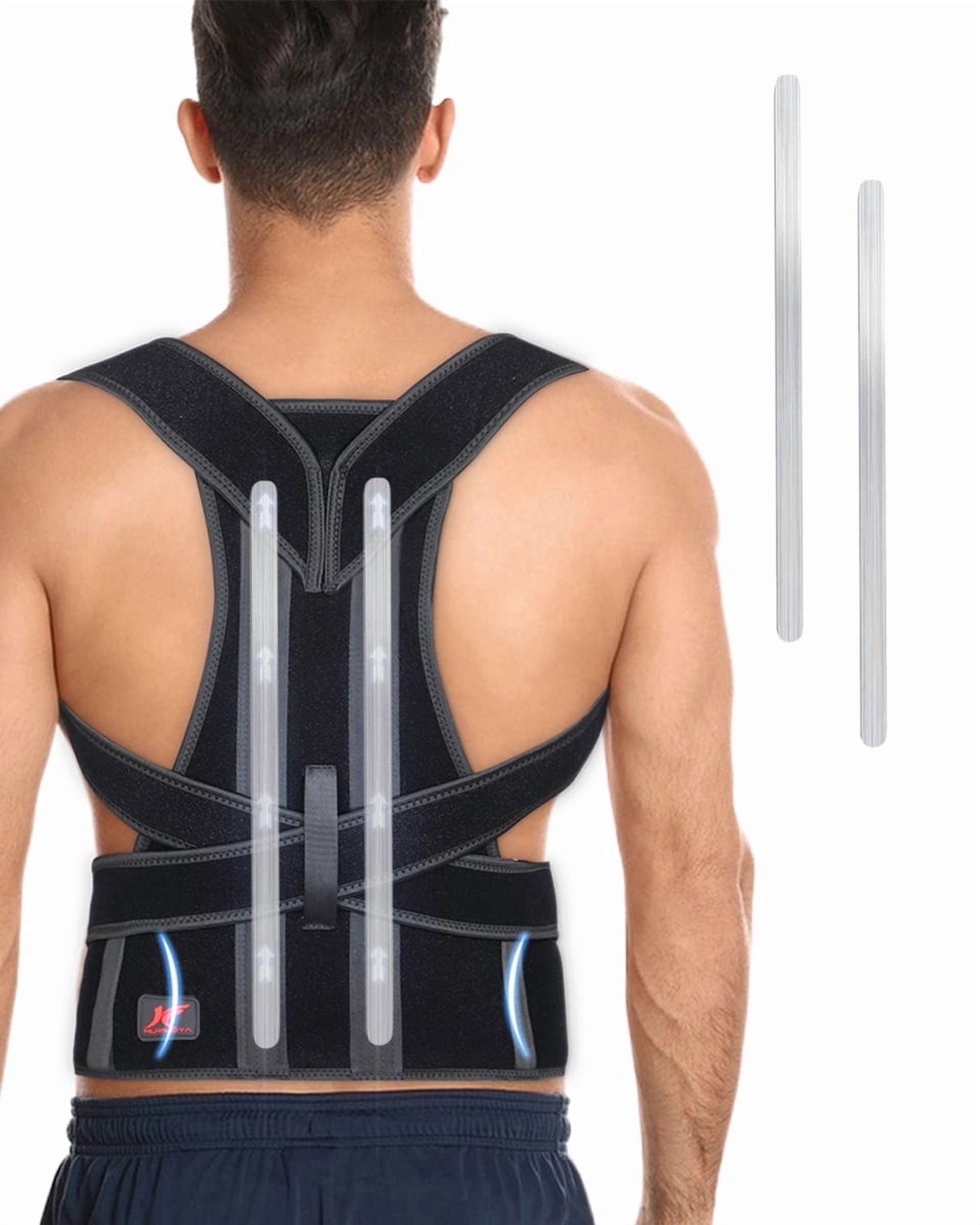 Back Brace Posture Corrector for Women and Men, Lower and Upper Back Pain Relief, Hunchback and Scoliosis Straightener with 2 Removable Metal Splints Support , Adjustable Straps Belt