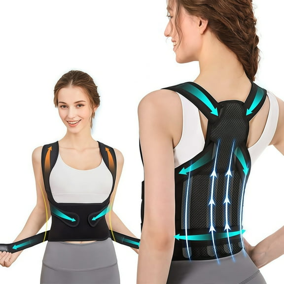 Behome Posture Corrector, Back Brace Posture Corrector for Women and Men, Back Support Brace for Neck Shoulder & Upper and Lower Back Pain Relief, Black (Medium)