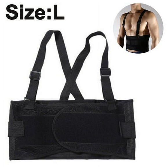 Back Brace with Suspenders/Shoulder Straps - Light & Breathable - Lumbar Support Belt for Lower Back Pain - Posture, Work, Gym - Black Color