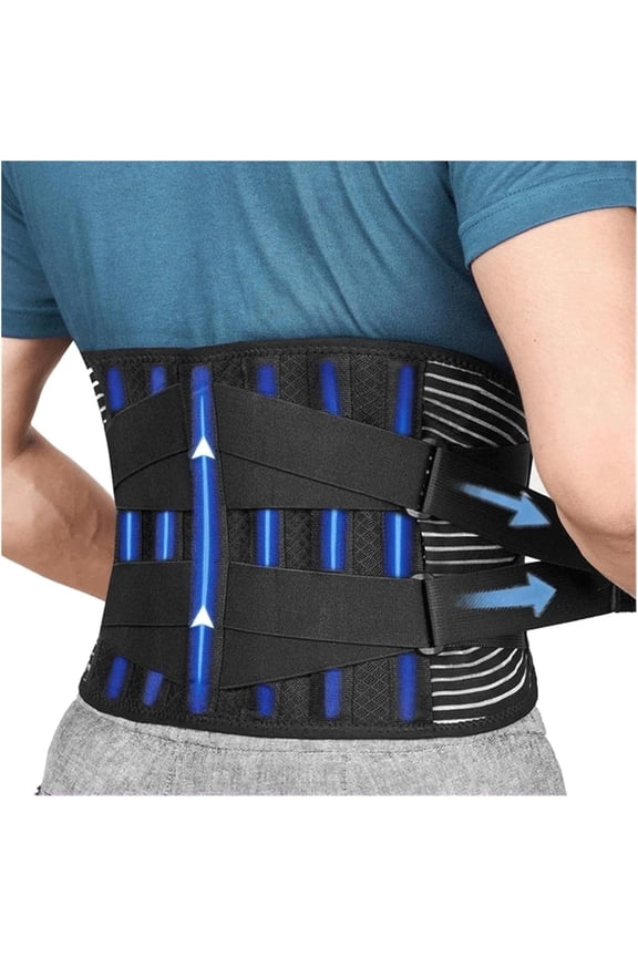 Back Braces for Lower Back Pain Relief with 6 Stays, Breathable Back Support Belt for Men/Women for work , Anti-skid lumbar support belt with 16-hole Mesh for sciatica Black (M)