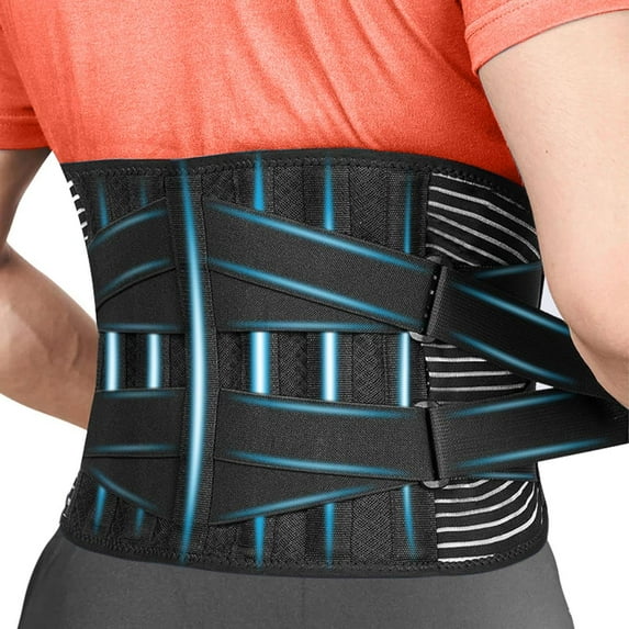 Back Braces Support Belt for Lower Back Pain Relief with 6 Stays, Breathable Back Support Belt for Men/Women for work , Anti-skid lumbar support belt with 16-hole Mesh for sciatica(L)