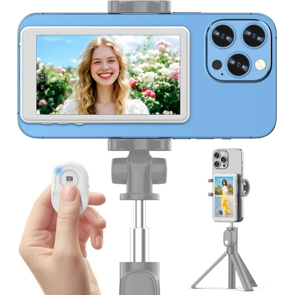 Back Camera Monitor iPhone, Vlog Magnetic Phone Selfie Monitor Screen 4K 60fps Bluetooth Remote, Wireless Screen Mirroring with Remote Control, Compatible with iPhone & Android