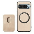 thumbnail image 1 of Back Case Compatible with Google Pixel 9 / 9 Pro, Stylish Carbon Fiber Magsafe Detachable Card Slot Shockproof Drop Protective Ultra Slim Phone Case Cover for Google Pixel 9 / 9 Pro, Khaki, 1 of 11