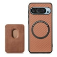 thumbnail image 1 of Back Case Compatible with Google Pixel 9 Pro XL, Stylish Carbon Fiber Magsafe Detachable Card Slot Shockproof Drop Protective Ultra Slim Phone Case Cover for Google Pixel 9 Pro XL, Brown, 1 of 10