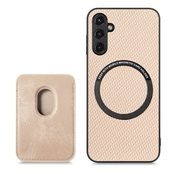 Back Case Compatible with Samsung Galaxy A15, Stylish Carbon Fiber Magsafe Detachable Card Slot Shockproof Drop Protective Ultra Slim Phone Case Cover for Samsung Galaxy A15, Khaki