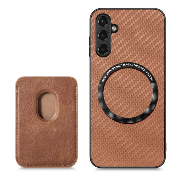 Back Case Compatible with Samsung Galaxy A25 5G, Stylish Carbon Fiber Magsafe Detachable Card Slot Shockproof Drop Protective Ultra Slim Phone Case Cover for Samsung Galaxy A25 5G, Brown
