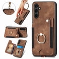 thumbnail image 1 of Back Case Compatible with Samsung Galaxy S24 FE, Adjustable Ring Holder PU Leather Card Slots Wrist Strap Support Magnetic Car Mount RFID Blocking Phone Case Cover for Samsung Galaxy S24 FE, Brown, 1 of 12