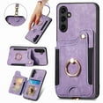 thumbnail image 1 of Back Case Compatible with Samsung Galaxy S24 FE, Adjustable Ring Holder PU Leather Card Slots Wrist Strap Support Magnetic Car Mount RFID Blocking Phone Case Cover for Samsung Galaxy S24 FE, Purple, 1 of 12