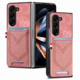 thumbnail image 1 of Back Case Compatible with Samsung Galaxy Z Fold 6, Classic Card Slot Back Anti-Scratch Support Magnetic Car Mount PU Leather + Denim + TPU Phone Case Cover for Samsung Galaxy Z Fold 6, Pink, 1 of 7