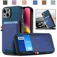 thumbnail image 1 of Back Case Compatible with iPhone 16 Plus, Classic Card Slot Back Anti-Scratch Support Magnetic Car Mount PU Leather + Denim + TPU Phone Case Cover for iPhone 16 Plus, Blue, 1 of 9