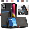 thumbnail image 1 of Back Case Compatible with iPhone 16 Plus, Classic Card Slot Back Anti-Scratch Support Magnetic Car Mount PU Leather + Denim + TPU Phone Case Cover for iPhone 16 Plus, Black, 1 of 9
