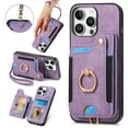 thumbnail image 1 of Back Case Compatible with iPhone 16 Pro Max, Adjustable Ring Holder PU Leather Card Slots Wrist Strap Support Magnetic Car Mount RFID Blocking Phone Case Cover for iPhone 16 Pro Max, Purple, 1 of 13