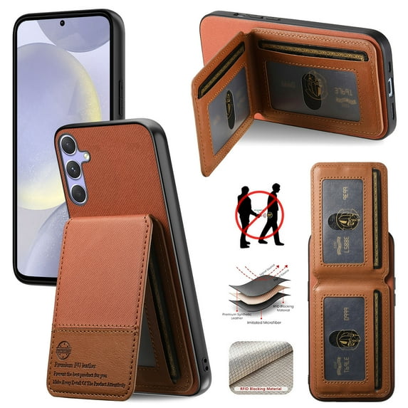 Back Case for Samsung Galaxy A26 5G, Fabric + PU Leather + TPU Material, Kickstand RFID Blocking Magnetic Card Slots for Men Women Shockproof Protective Durable Classic Phone Cover, Brown