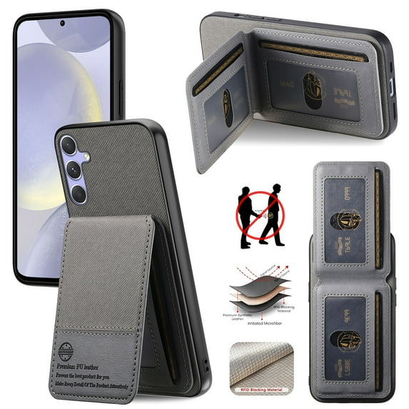 Back Case for Samsung Galaxy A35, Fabric + PU Leather + TPU Material, Kickstand RFID Blocking Magnetic Card Slots for Men Women Shockproof Protective Durable Classic Phone Cover, Gray