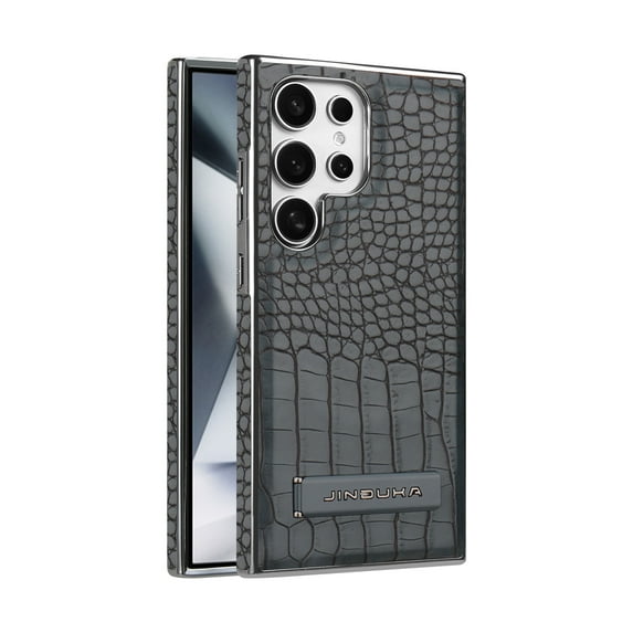 Back Case for Samsung Galaxy S24, Crocodile Texture PU Leather + Plating Frame, Hidden Adjustable Kickstand, Support Magnetic Car Mount, Drop Protective Phone Cover for S24, Darkblue