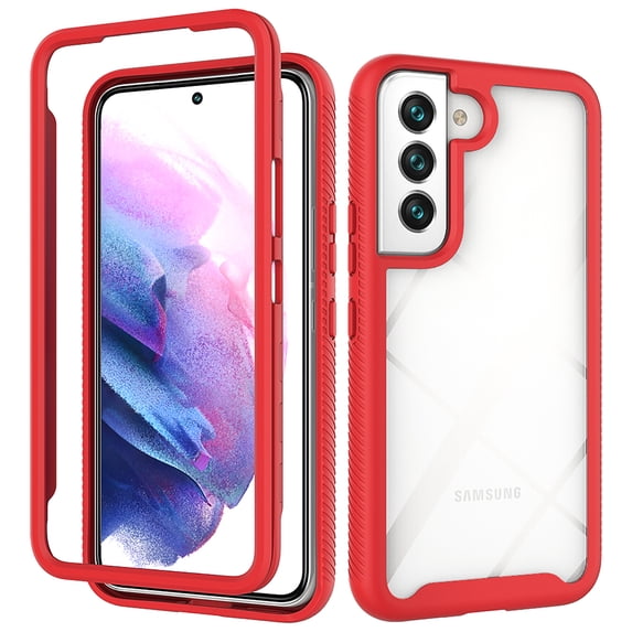 Back Case for Samsung Galaxy S24, Luxury TPU Front Frame PC Clear Back Full Body Shockproof Hybrid 2 In 1 Anti-Scratch Anti-Slip Protective Phone Cover Case for Samsung Galaxy S24, Red