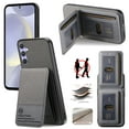 thumbnail image 1 of Back Case for Samsung Galaxy S25 Plus, Fabric + PU Leather + TPU Material, Kickstand RFID Blocking Magnetic Card Slots for Men Women Shockproof Protective Durable Classic Phone Cover, Gray, 1 of 9