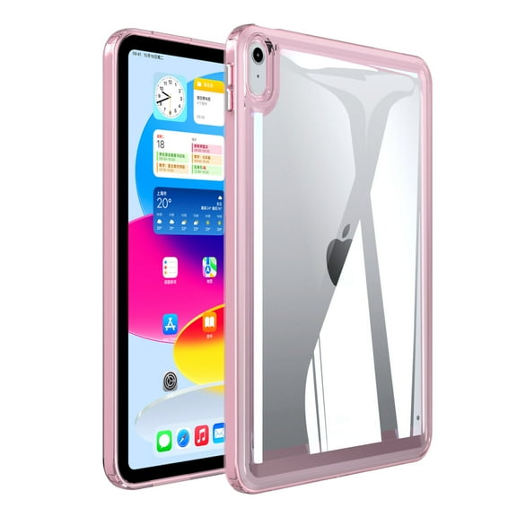 Back Case for iPad 10th Gen 10.9" 2022, Slim Clear Transparent Back Cover with Shockproof Acrylic Back + Soft TPU Bumper Frame Anti-Fingerprint Lightweight for iPad 10th Gen, Pink