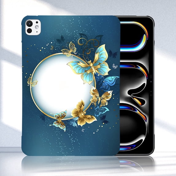 Back Case for iPad Pro 11" 2024 M4 5th Geneartion, Soft TPU Material, Luxury Pattern Ultra Slim Lightweight Heat Dissipation Drop Protective Tablet Case with Stylus Holder - Butterfly Flower