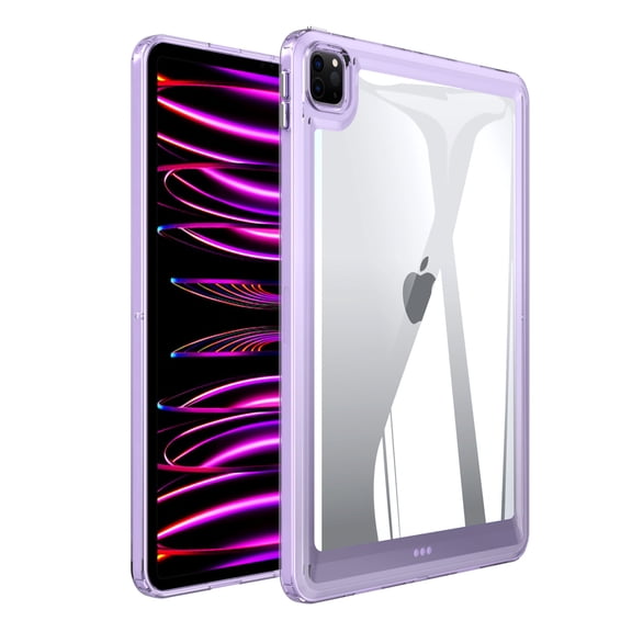 Back Case for iPad Pro 12.9 2022/2021/2020/2018, Slim Clear Transparent Back Cover with Shockproof Acrylic Back + Soft TPU Bumper Frame Anti-Fingerprint Lightweight, Lightpurple
